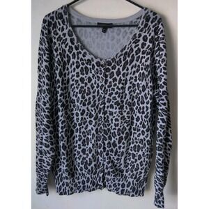 Lane Bryant Women's Grey/Black Leopard Print Button-Up Cardigan Size 18/20